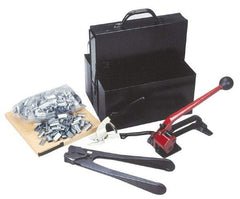 Value Collection - 200 Inch Long x 3/4 Inch Wide, Strapping Kit - Contains 2 Coils, 500 Seals, Steel Strap Cutter, Sealing Tool, Tensioner and Heavy Duty Reusable Dispenser - Exact Tool & Supply