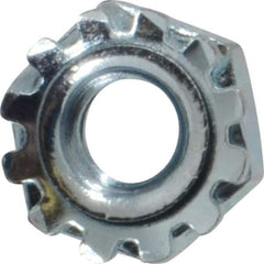Value Collection - #10-24, Zinc Plated, Steel Hex Nut with External Tooth Washer - 13/32" Washer Diam, 3/8" Width Across Flats - Exact Tool & Supply