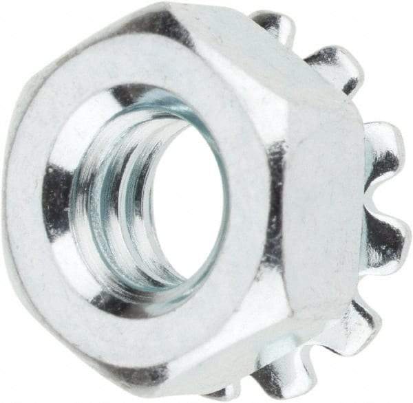 Value Collection - 1/4-20, Zinc Plated, Steel Hex Nut with External Tooth Washer - 1/2" Washer Diam, 7/16" Width Across Flats - Exact Tool & Supply