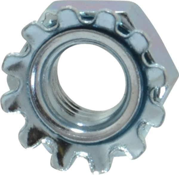 Value Collection - 1/4-28, Zinc Plated, Steel Hex Nut with External Tooth Washer - 1/2" Washer Diam, 7/16" Width Across Flats - Exact Tool & Supply