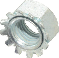 Value Collection - 5/16-24, Zinc Plated, Steel Hex Nut with External Tooth Washer - 0.61" Washer Diam, 1/2" Width Across Flats, ASME B18.21.1 Fastner Standard, Rockwell C40 to C50 Hardness, Grade SAE 1050 - Exact Tool & Supply