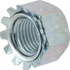 Value Collection - 3/8-24, Zinc Plated, Steel Hex Nut with External Tooth Washer - 57/64" Washer Diam, 9/16" Width Across Flats - Exact Tool & Supply