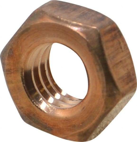 Value Collection - 3/8-16 UNC Silicon Bronze Right Hand Machine Screw Hex Nut - 5/8" Across Flats, 1/4" High, Uncoated - Exact Tool & Supply