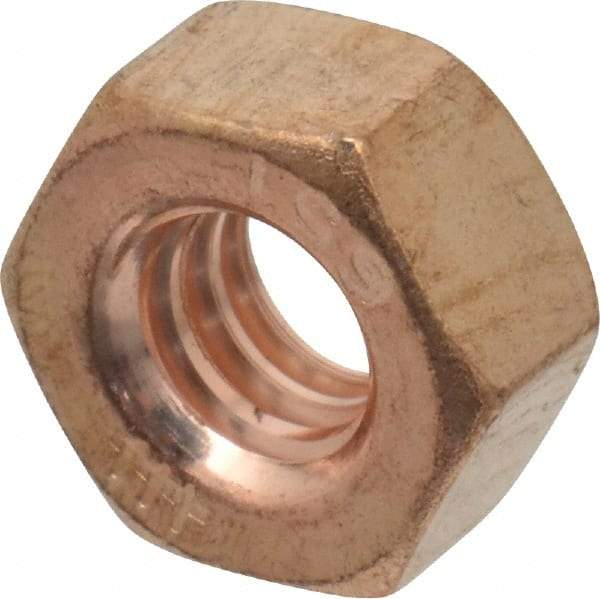 Value Collection - 1/4-20 UNC Silicon Bronze Right Hand Hex Nut - 7/16" Across Flats, 7/32" High, Uncoated - Exact Tool & Supply