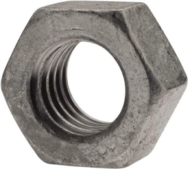 Value Collection - 7/16-14 UNC Steel Right Hand Hex Nut - 11/16" Across Flats, 3/8" High, Hot Dipped Galvanized Finish - Exact Tool & Supply
