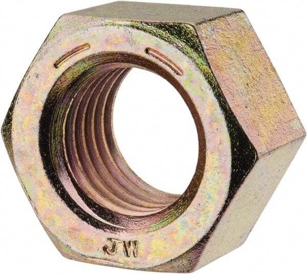Value Collection - 1-1/8 - 7 UNC Steel Right Hand Hex Nut - 1-11/16" Across Flats, 31/32" High, Zinc Yellow Dichromate Finish - Exact Tool & Supply