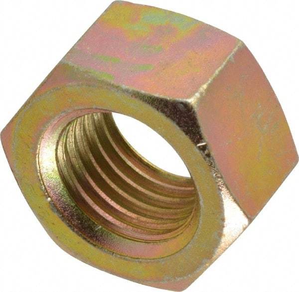 Value Collection - 1-1/4 - 7 UNC Steel Right Hand Hex Nut - 1-7/8" Across Flats, 1-1/16" High, Zinc Yellow Dichromate Finish - Exact Tool & Supply