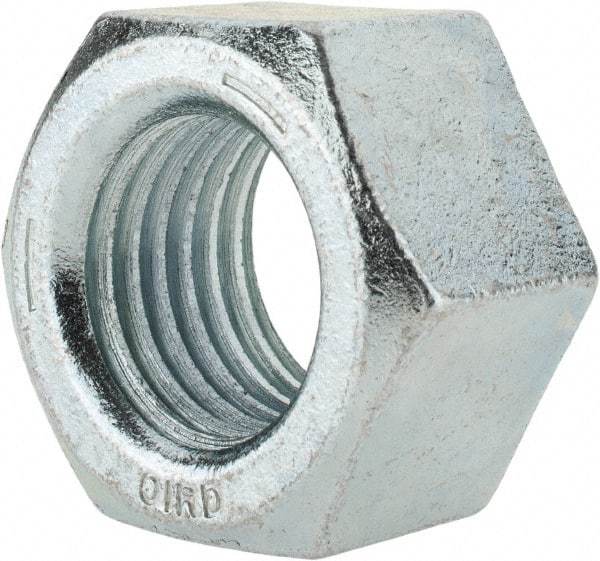 Value Collection - 1-1/2 - 6 UNC Steel Right Hand Hex Nut - 2-1/4" Across Flats, 1-9/32" High, Zinc-Plated Finish - Exact Tool & Supply