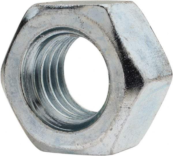 Value Collection - 9/16-12 UN Steel Right Hand Hex Nut - 7/8" Across Flats, 31/64" High, Zinc-Plated Finish - Exact Tool & Supply