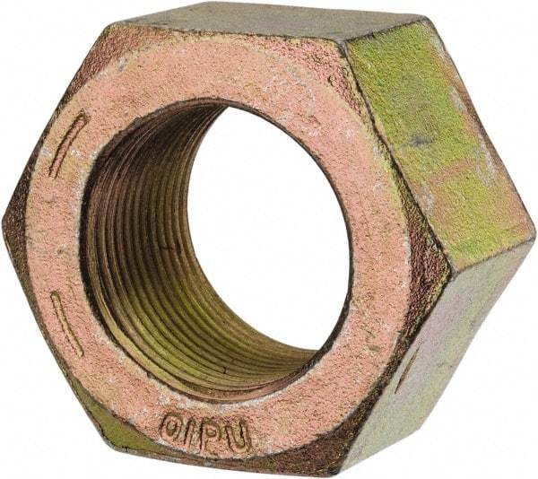 Value Collection - 1-3/8 - 12 UN Steel Right Hand Hex Nut - 2-1/16" Across Flats, 1-11/64" High, Zinc Yellow Dichromate Finish - Exact Tool & Supply