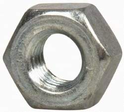 Value Collection - 1/4-28 UNF Steel Right Hand Hex Nut - 7/16" Across Flats, 7/32" High, Zinc-Plated Finish - Exact Tool & Supply