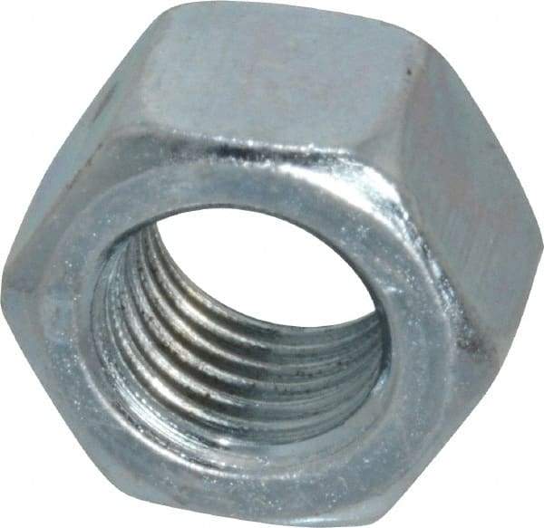 Value Collection - 3/8-24 UN Steel Right Hand Hex Nut - 9/16" Across Flats, 21/64" High, Zinc-Plated Finish - Exact Tool & Supply