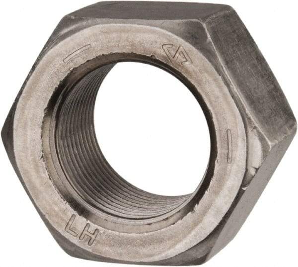 Value Collection - 1-14 UNF Steel Left Hand Hex Nut - 1-1/2" Across Flats, 55/64" High, Uncoated - Exact Tool & Supply