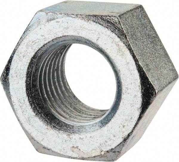 Value Collection - 1-1/8 - 7 UNC Steel Right Hand Heavy Hex Nut - 1-13/16" Across Flats, 1-7/64" High, Zinc-Plated Finish - Exact Tool & Supply