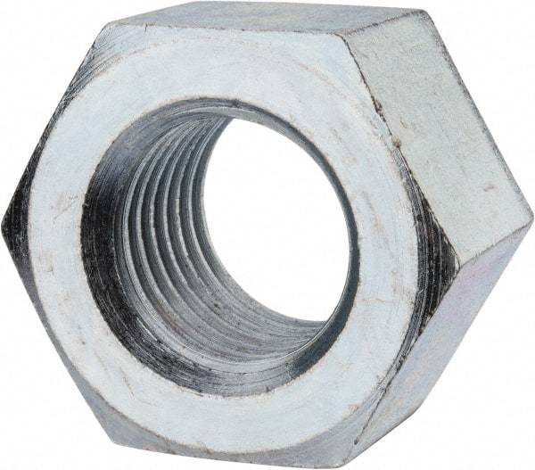 Value Collection - 1-3/4 - 5 UNC Steel Right Hand Heavy Hex Nut - 2-3/4" Across Flats, 1-23/32" High, Zinc-Plated Finish - Exact Tool & Supply
