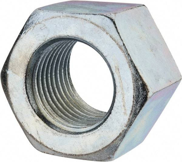 Value Collection - 2-1/2 - 4 UNC Steel Right Hand Heavy Hex Nut - 3-1/2" Across Flats, 2-13/64" High, Zinc Clear Finish - Exact Tool & Supply