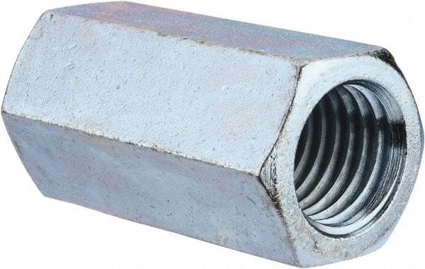 Value Collection - 1-1/8 - 7 UNC, 3" OAL Steel Standard Coupling Nut - Zinc-Plated Finish, 1-1/2" Width Across Flats - Exact Tool & Supply