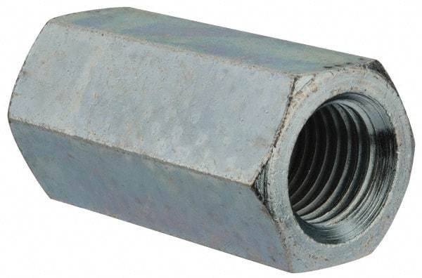 Value Collection - 1-1/4 - 7 UNC, 3" OAL Steel Standard Coupling Nut - Zinc-Plated Finish, 1-5/8" Width Across Flats - Exact Tool & Supply