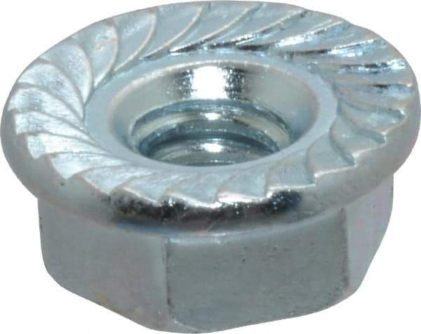 Value Collection - #10-24, 1/2" Flange Diam, Serrated Flange Nut - Grade Grade 2 Steel, Zinc-Plated Finish, 7/32" Flange Height - Exact Tool & Supply