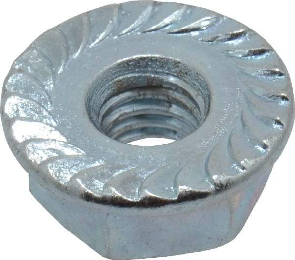 Value Collection - #10-32, 1/2" Flange Diam, Serrated Flange Nut - Grade Grade 2 Steel, Zinc-Plated Finish, 7/32" Flange Height - Exact Tool & Supply