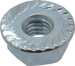 Value Collection - #10-32, 1/2" Flange Diam, Serrated Flange Nut - Grade Grade 2 Steel, Zinc-Plated Finish, 7/32" Flange Height - Exact Tool & Supply