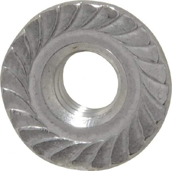 Value Collection - 1/4-20, 19/32" Flange Diam, Serrated Flange Nut - Grade 18-8 Stainless Steel, 0.236" Flange Height - Exact Tool & Supply
