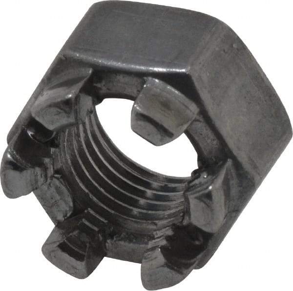 Value Collection - 3/8-24 UNF Grade 5 Steel Castle Locknut - 9/16" Width Across Flats, 13/32" High, Uncoated - Exact Tool & Supply
