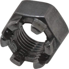 Value Collection - 3/8-24 UNF Grade 5 Steel Castle Locknut - 9/16" Width Across Flats, 13/32" High, Uncoated - Exact Tool & Supply