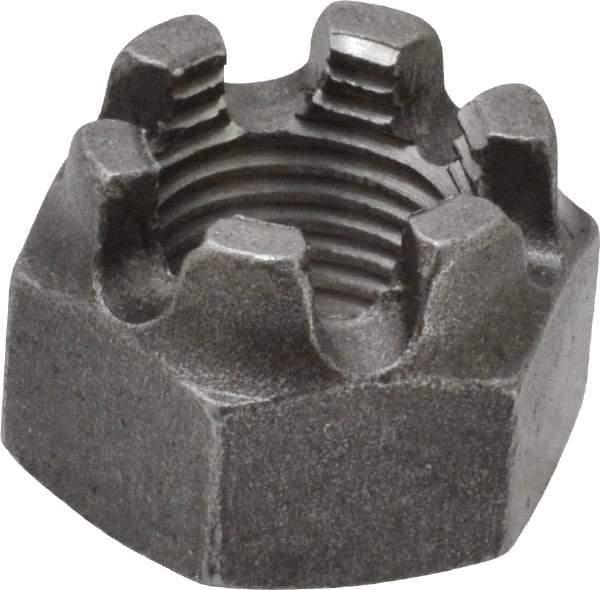 Value Collection - 9/16-18 UNF Grade 5 Steel Castle Locknut - 7/8" Width Across Flats, 39/64" High, Uncoated - Exact Tool & Supply