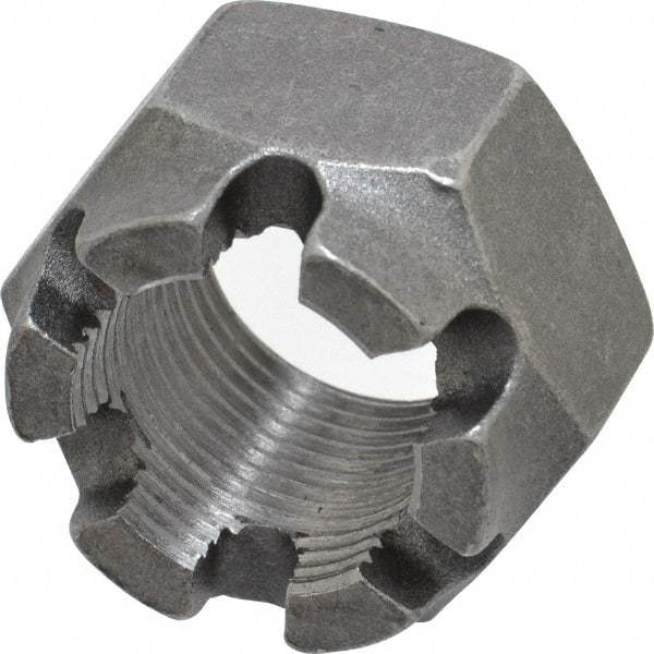 Value Collection - 1-14 UNF Grade 5 Steel Castle Locknut - 1-1/2" Width Across Flats, 1" High, Uncoated - Exact Tool & Supply