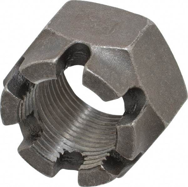 Value Collection - 1-1/8 - 12 UNF Grade 5 Steel Castle Locknut - 1-11/16" Width Across Flats, 1-5/32" High, Uncoated - Exact Tool & Supply