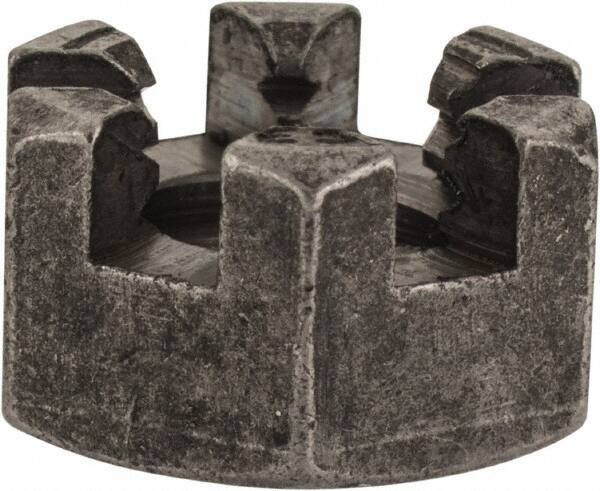 Value Collection - 3/8-16 UNC Grade 2 Steel Slotted Locknut - 9/16" Width Across Flats, 21/64" High, Uncoated - Exact Tool & Supply