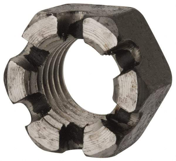 Value Collection - 1-8 UNC Grade 2 Steel Slotted Locknut - 1-1/2" Width Across Flats, 55/64" High, Uncoated - Exact Tool & Supply