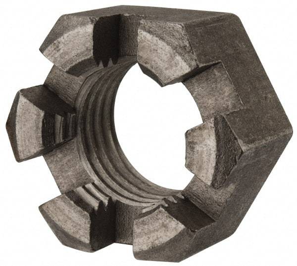 Value Collection - 1-1/4 - 7 UNC Grade 2 Steel Slotted Locknut - 1-7/8" Width Across Flats, 1-1/16" High, Uncoated - Exact Tool & Supply