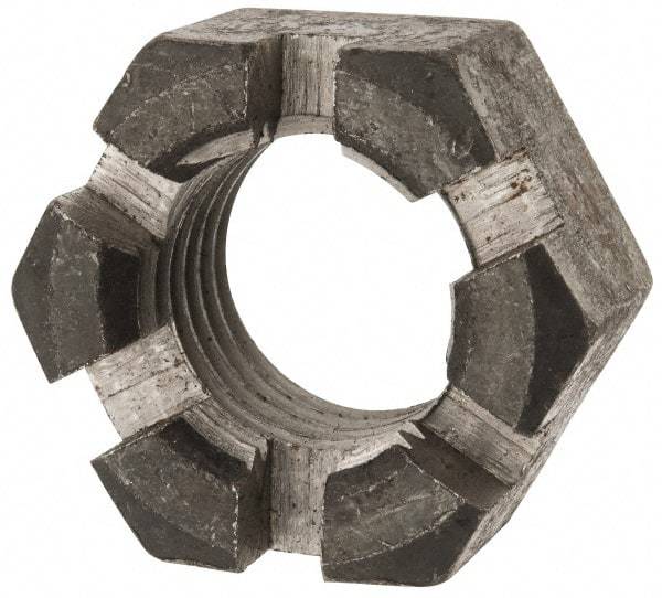 Value Collection - 1-3/8 - 6 UNC Grade 2 Steel Slotted Locknut - 4-1/2" Width Across Flats, 2-37/64" High, Uncoated - Exact Tool & Supply