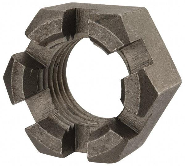 Value Collection - 1-1/2 - 6 UNC Grade 2 Steel Slotted Locknut - 2-1/4" Width Across Flats, 1-9/32" High, Uncoated - Exact Tool & Supply