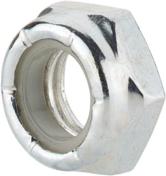 Value Collection - 3/8-16 UNC Grade 2 Hex Jam Lock Nut with Nylon Insert - 9/16" Width Across Flats, 9/32" High, Zinc-Plated Finish - Exact Tool & Supply