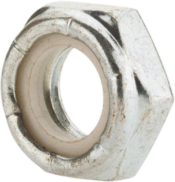 Value Collection - 9/16-12 UNC Grade 2 Hex Jam Lock Nut with Nylon Insert - 7/8" Width Across Flats, 23/64" High, Zinc-Plated Finish - Exact Tool & Supply