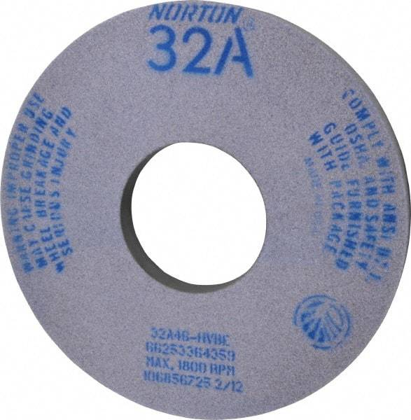 Norton - 14" Diam x 5" Hole x 1-1/2" Thick, H Hardness, 46 Grit Surface Grinding Wheel - Aluminum Oxide, Type 5, Coarse Grade, 1,800 Max RPM, Vitrified Bond, One-Side Recess - Exact Tool & Supply