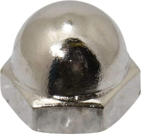 Value Collection - #10-24 UNC, 3/8" Width Across Flats, Nickel Plated, Steel Acorn Nut - 9/32" Overall Height, Grade 2 - Exact Tool & Supply