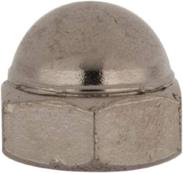 Value Collection - 1/4-28" UNF, 7/16" Width Across Flats, Nickel Plated, Steel Acorn Nut - 21/64" Overall Height, Grade 2 - Exact Tool & Supply
