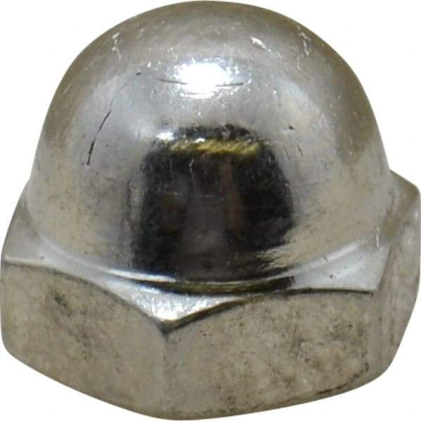 Value Collection - 1/4-20" UNC, 7/16" Width Across Flats, Nickel Plated, Brass Acorn Nut - 21/64" Overall Height - Exact Tool & Supply