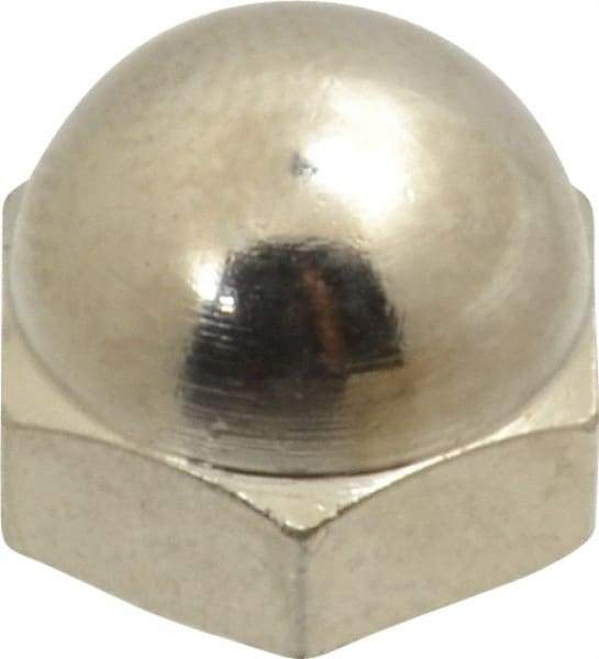 Value Collection - 1/4-28" UNF, 7/16" Width Across Flats, Nickel Plated, Brass Acorn Nut - 21/64" Overall Height - Exact Tool & Supply