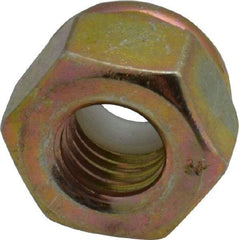 Value Collection - 1/4-28 UNF Grade 8 Hex Lock Nut with Nylon Insert - 7/16" Width Across Flats, 19/64" High, Zinc Yellow Dichromate Finish - Exact Tool & Supply
