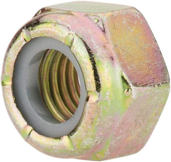 Value Collection - 5/16-24 UNF Grade 8 Hex Lock Nut with Nylon Insert - 1/2" Width Across Flats, 23/64" High, Zinc Yellow Dichromate Finish - Exact Tool & Supply