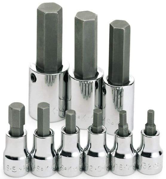 SK - 9 Piece 3/8 & 1/2" Drive Inch Hex Bit Socket Set - 5/32 to 5/8" Hex - Exact Tool & Supply