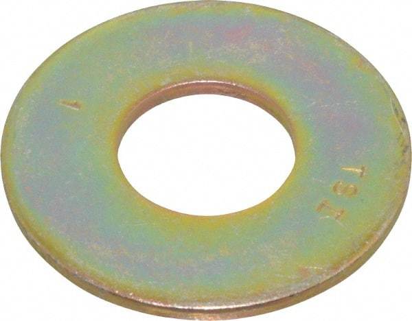 Value Collection - 1" Screw, Grade 8 Steel USS Flat Washer - 1-1/16" ID x 2-1/2" OD, 11/64" Thick, Zinc Yellow Dichromate Finish - Exact Tool & Supply