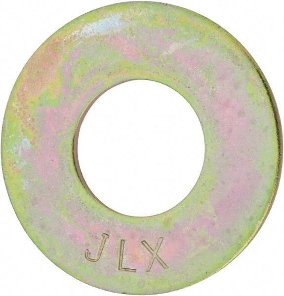 Value Collection - 1-1/4" Screw, Grade 8 Steel USS Flat Washer - 1-3/8" ID x 3" OD, 11/64" Thick, Zinc Yellow Dichromate Finish - Exact Tool & Supply