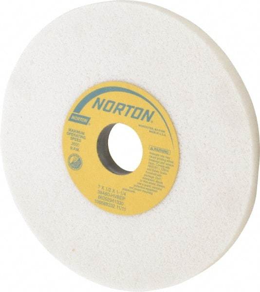 Norton - 7" Diam x 1-1/4" Hole x 1/2" Thick, H Hardness, 60 Grit Surface Grinding Wheel - Aluminum Oxide, Type 1, Medium Grade, 3,600 Max RPM, Vitrified Bond, No Recess - Exact Tool & Supply