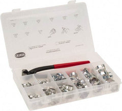 Oetiker - 124 Piece, 5/16 to 1" Diam, 2-Ear Service Clamp Kit - 123 Clamps & 1 Standard Jaw Pincers - Exact Tool & Supply
